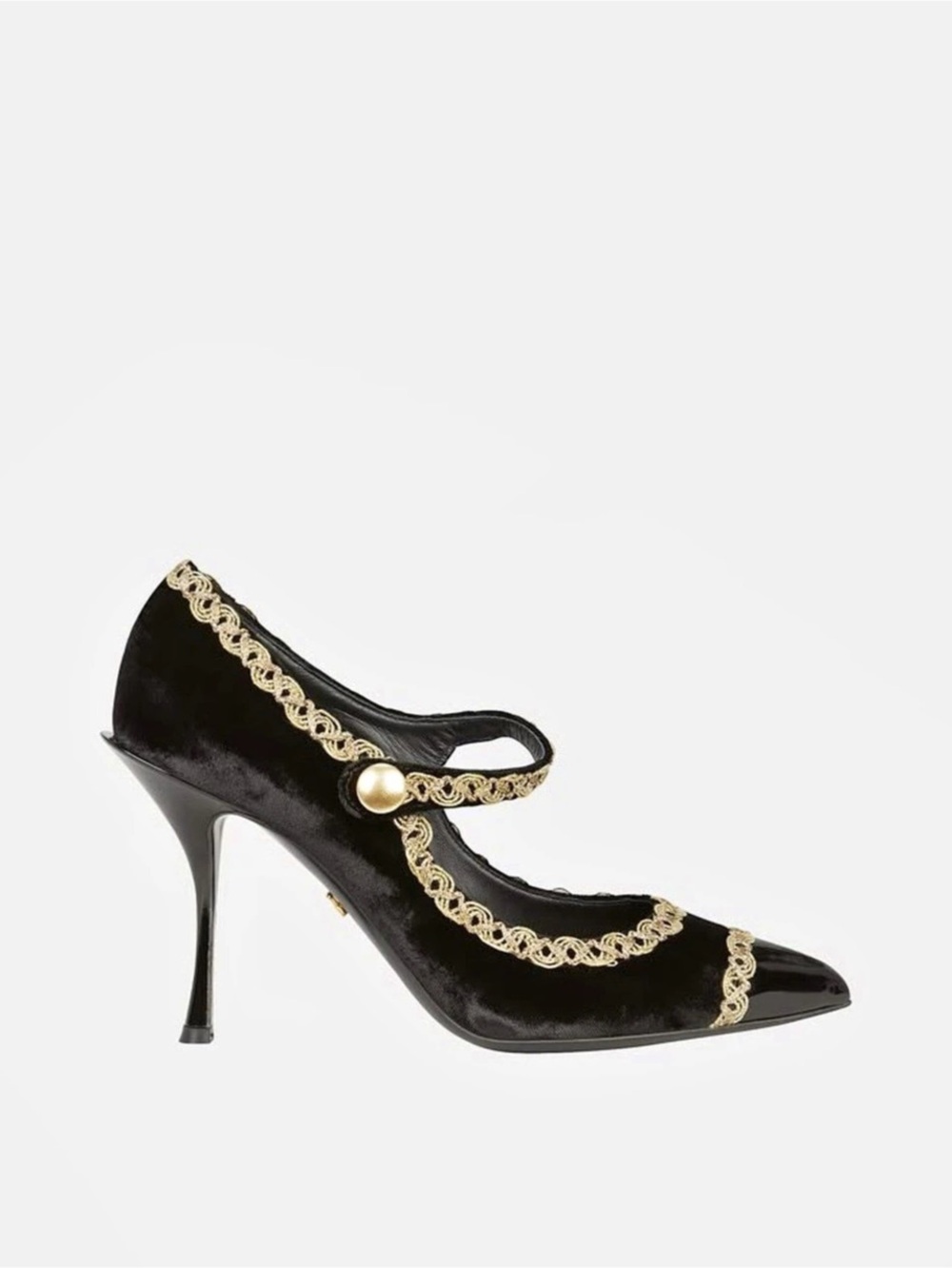 DOLCE & GABBANA Shoes Black Embellished Velvet Mary Jane Pumps EU36
